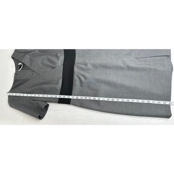 Club Monaco Wool Blend Gray Black Midi Dress V-Neck Short Sleeve Office Work 2 - Picture 6 of 8